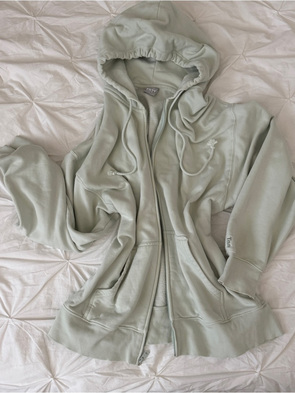 TNA Cozy Full-Zip Hooded Jacket in Pale Sage